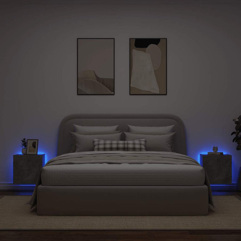 Comode TV de perete cu lumini LED 2 buc. gri beton 40,5x35x40cm