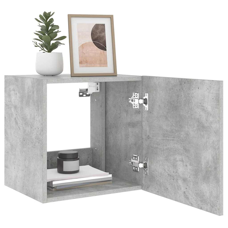 Comode TV de perete cu lumini LED 2 buc. gri beton 40,5x35x40cm