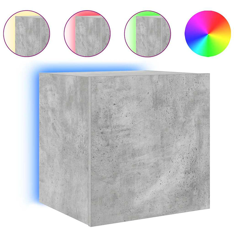 Comode TV de perete cu lumini LED 2 buc. gri beton 40,5x35x40cm