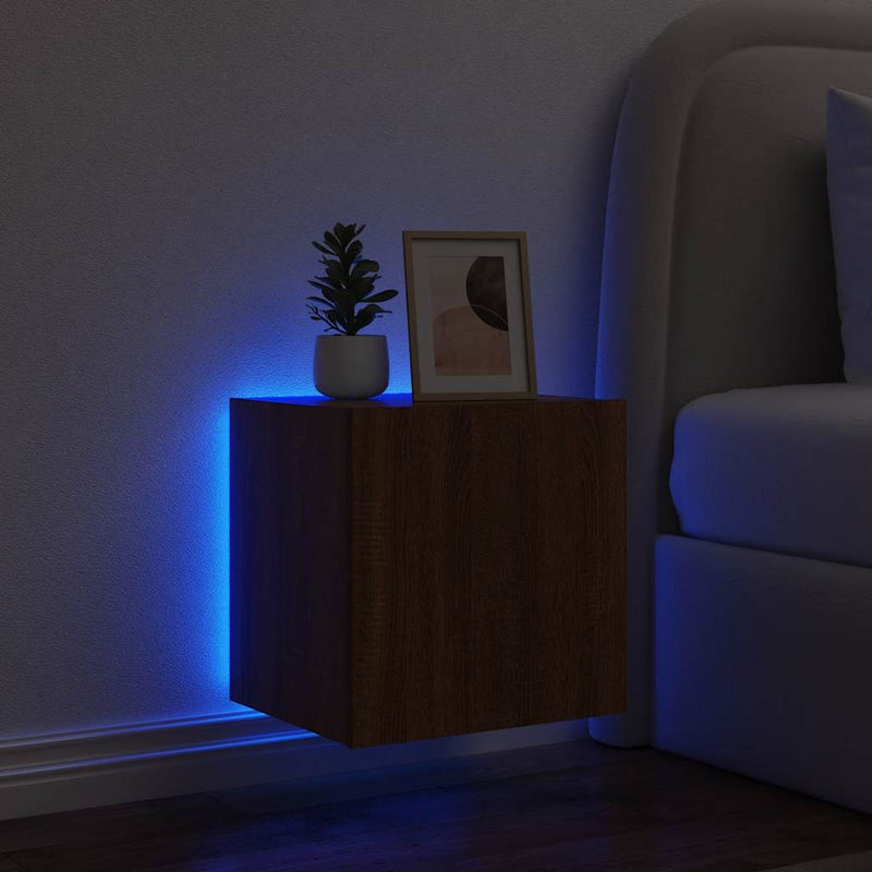 Comodă TV de perete cu lumini LED, stejar maro, 40,5x35x40 cm