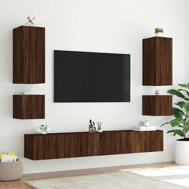 Comodă TV de perete cu LED, 2 buc. stejar maro, 40,5x35x40 cm