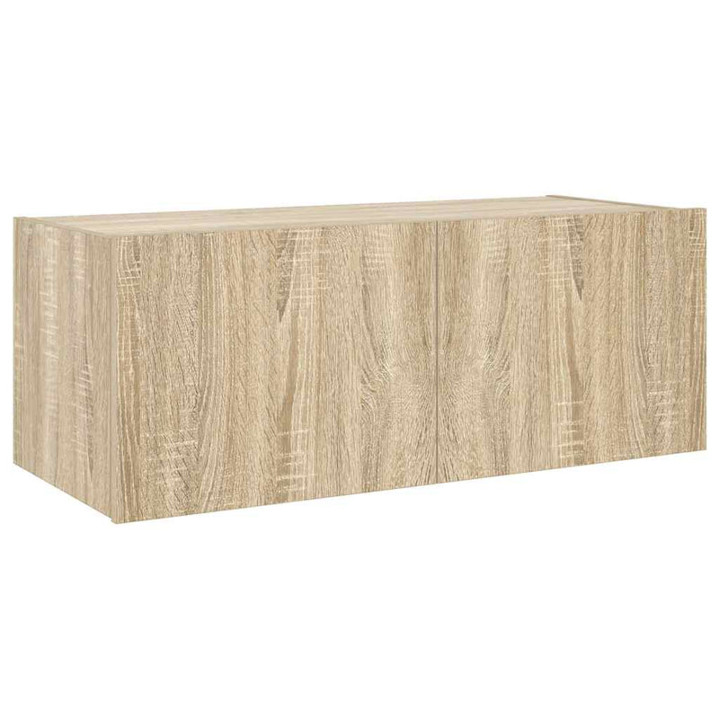 Comodă TV de perete cu lumini LED, stejar sonoma, 80x35x31 cm