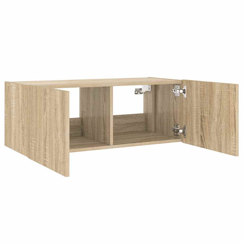 Comodă TV de perete cu lumini LED, stejar sonoma, 80x35x31 cm
