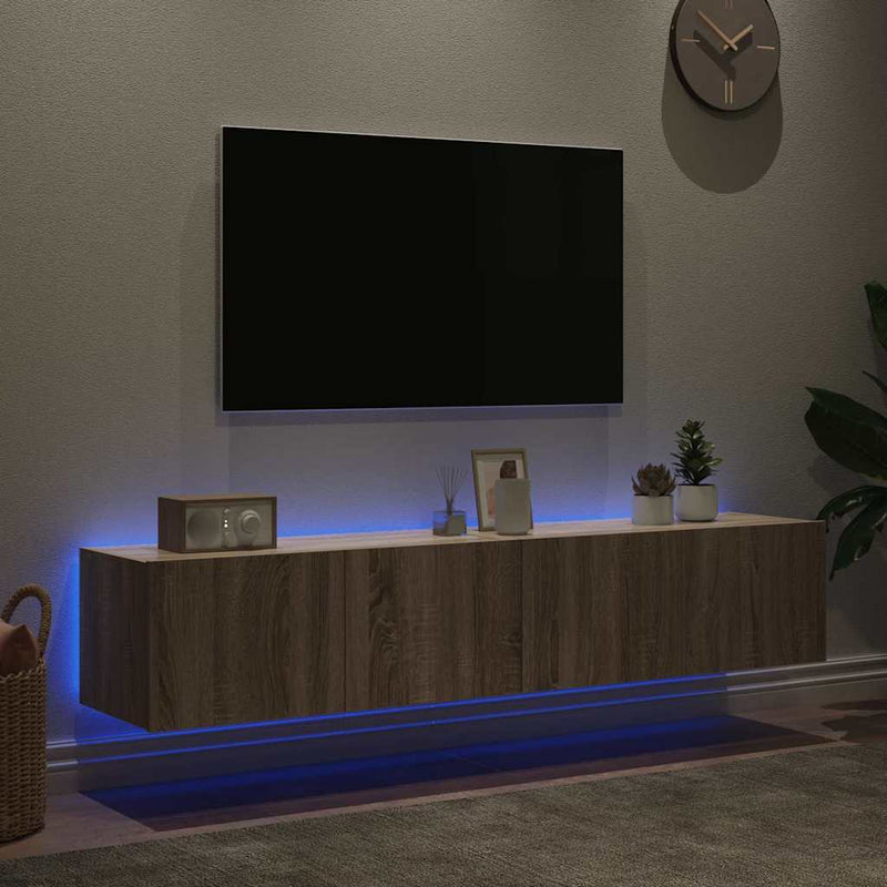 Comodă TV de perete cu LED, 2 buc. stejar sonoma, 80x35x31 cm