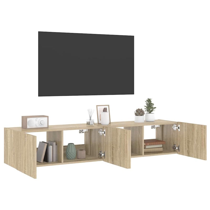 Comodă TV de perete cu LED, 2 buc. stejar sonoma, 80x35x31 cm