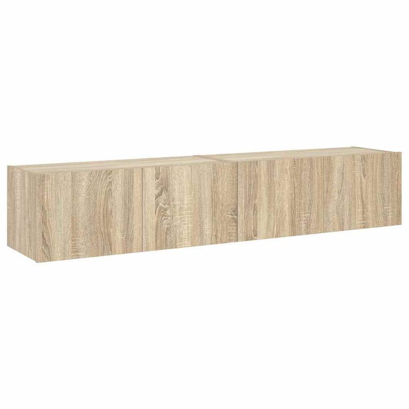 Comodă TV de perete cu LED, 2 buc. stejar sonoma, 80x35x31 cm