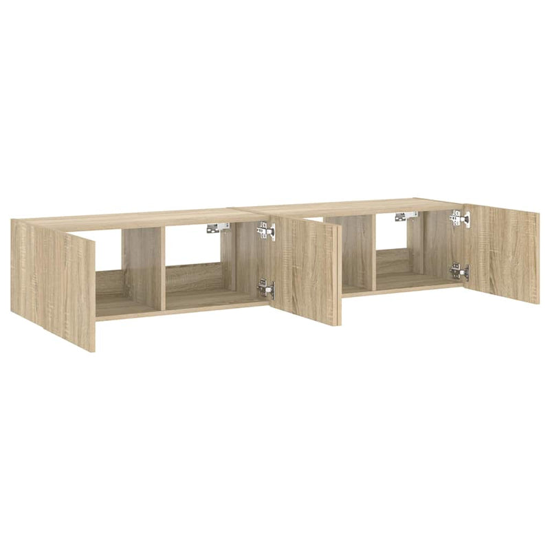 Comodă TV de perete cu LED, 2 buc. stejar sonoma, 80x35x31 cm