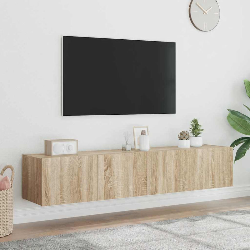 Comodă TV de perete cu LED, 2 buc. stejar sonoma, 80x35x31 cm