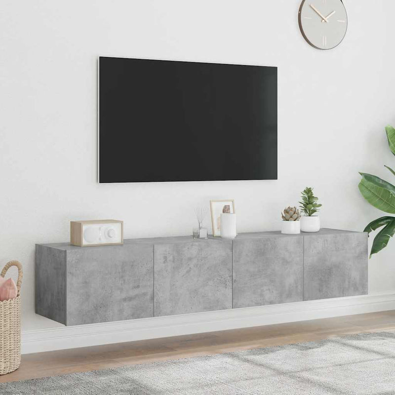 Comode TV de perete cu lumini LED 2 buc. gri beton 80x35x31 cm