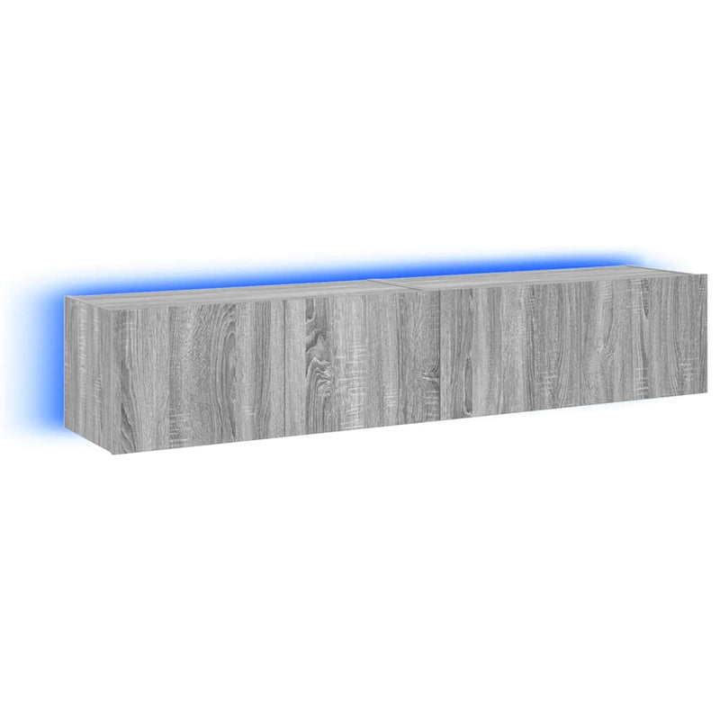 Comodă TV de perete cu LED, 2 buc, gri sonoma, 80x35x31 cm
