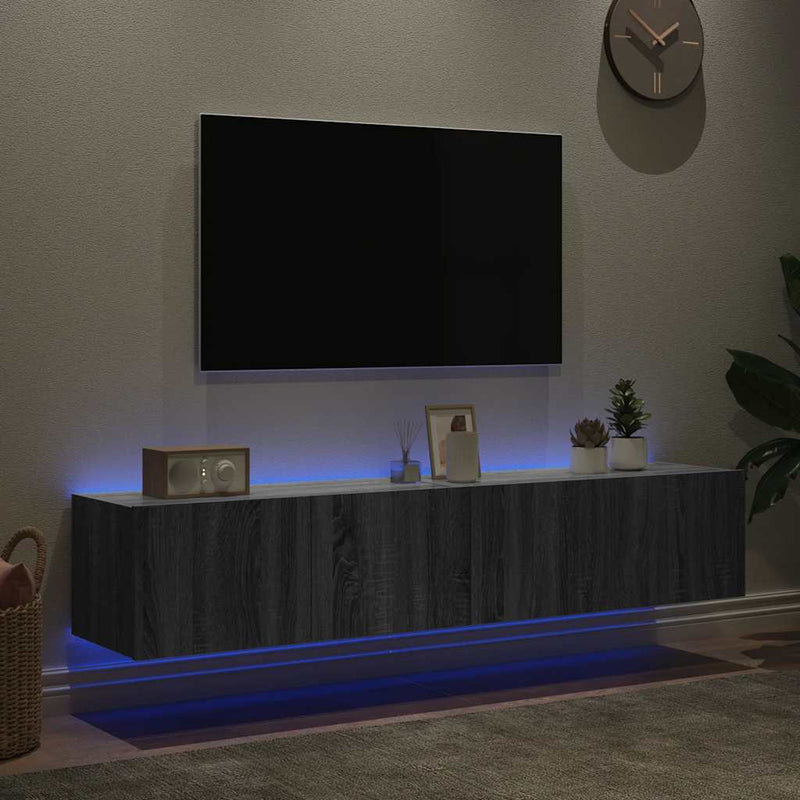 Comodă TV de perete cu LED, 2 buc, gri sonoma, 80x35x31 cm