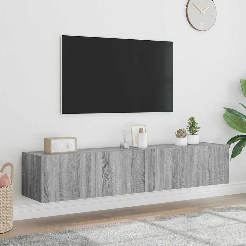 Comodă TV de perete cu LED, 2 buc, gri sonoma, 80x35x31 cm
