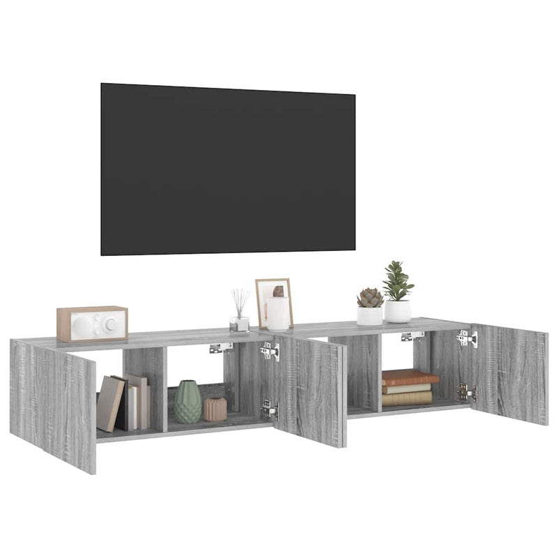 Comodă TV de perete cu LED, 2 buc, gri sonoma, 80x35x31 cm