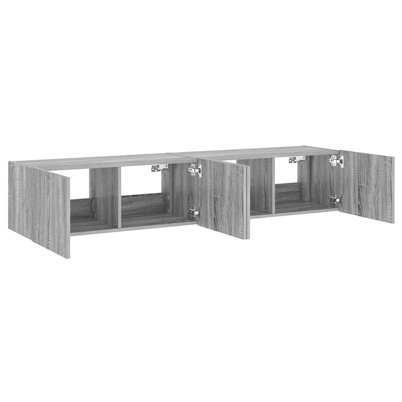 Comodă TV de perete cu LED, 2 buc, gri sonoma, 80x35x31 cm