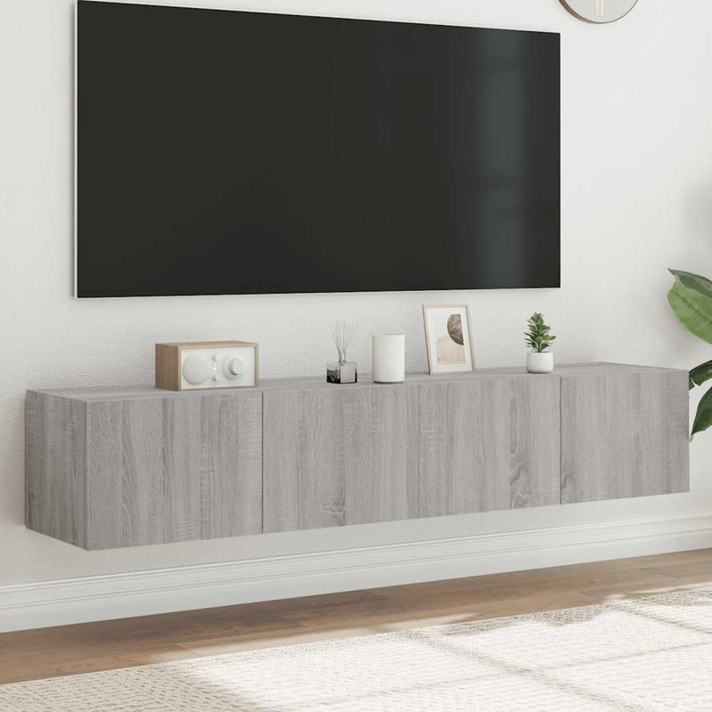 Comodă TV de perete cu LED, 2 buc, gri sonoma, 80x35x31 cm