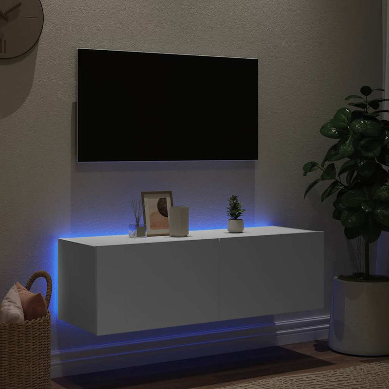 Comodă TV de perete cu lumini LED, alb, 100x35x31 cm