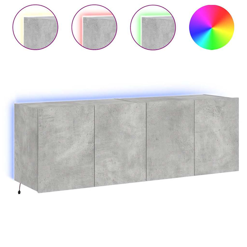 Comode TV de perete cu lumini LED 2 buc. gri beton 60x35x41 cm