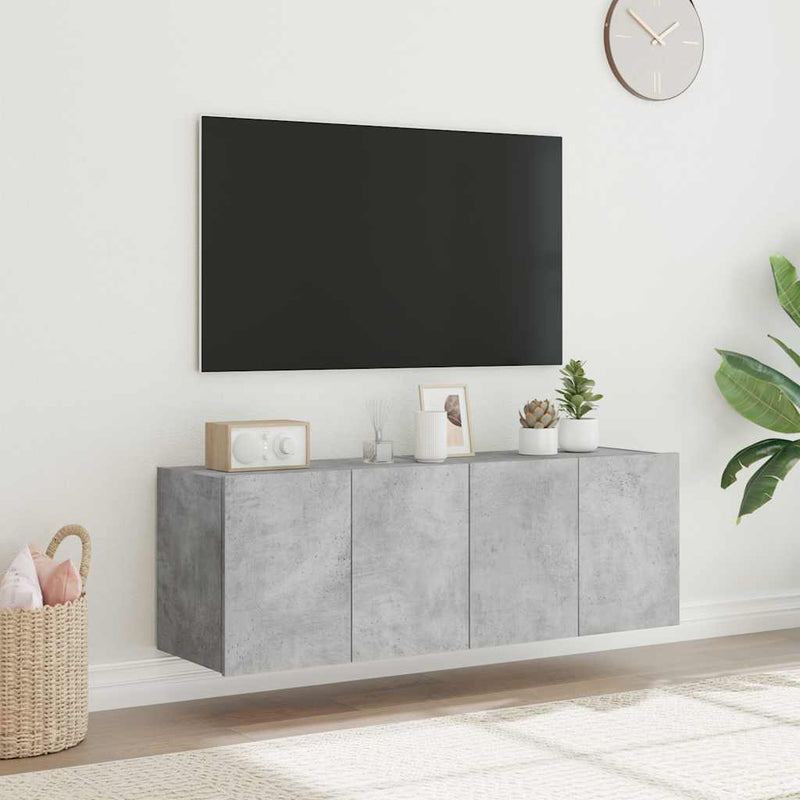 Comode TV de perete cu lumini LED 2 buc. gri beton 60x35x41 cm