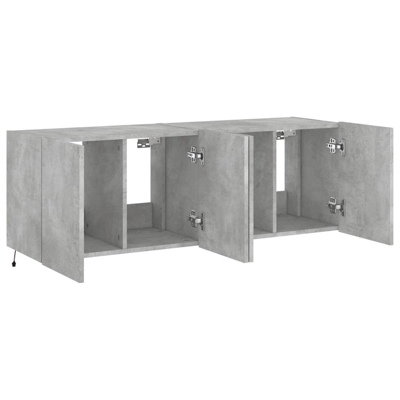 Comode TV de perete cu lumini LED 2 buc. gri beton 60x35x41 cm