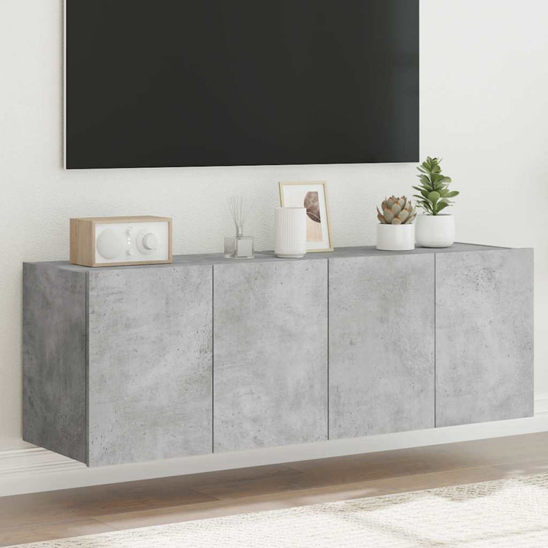 Comode TV de perete cu lumini LED 2 buc. gri beton 60x35x41 cm