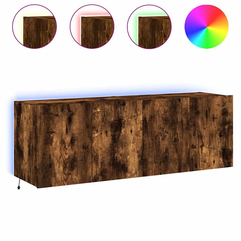 Comodă TV de perete cu LED, 2 buc. stejar fumuriu, 60x35x41 cm