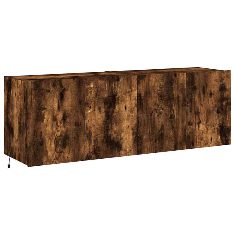 Comodă TV de perete cu LED, 2 buc. stejar fumuriu, 60x35x41 cm