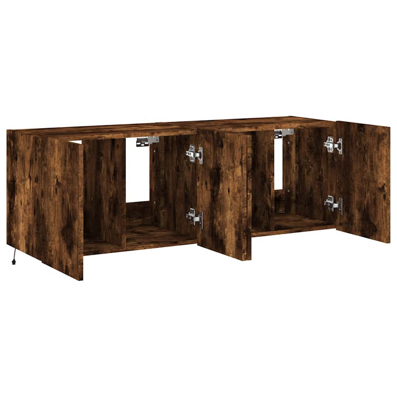 Comodă TV de perete cu LED, 2 buc. stejar fumuriu, 60x35x41 cm