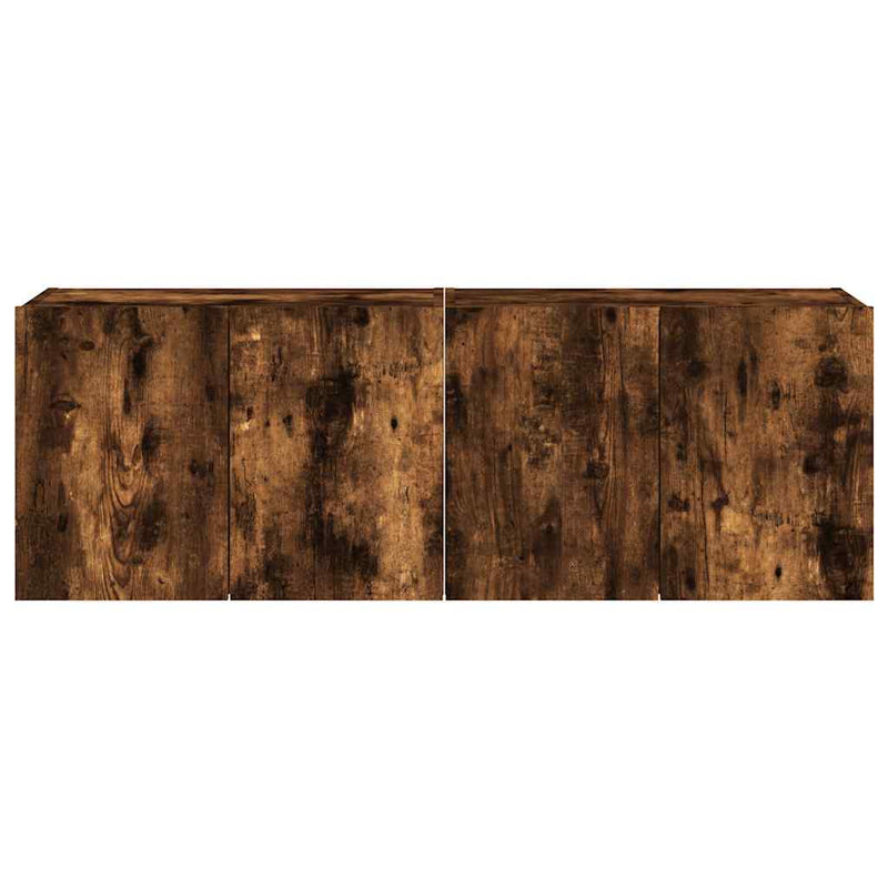 Comodă TV de perete cu LED, 2 buc. stejar fumuriu, 60x35x41 cm