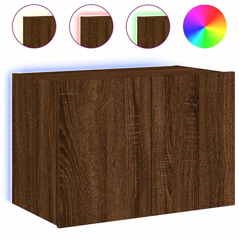 Comodă TV de perete cu lumini LED, stejar maro, 60x35x41 cm