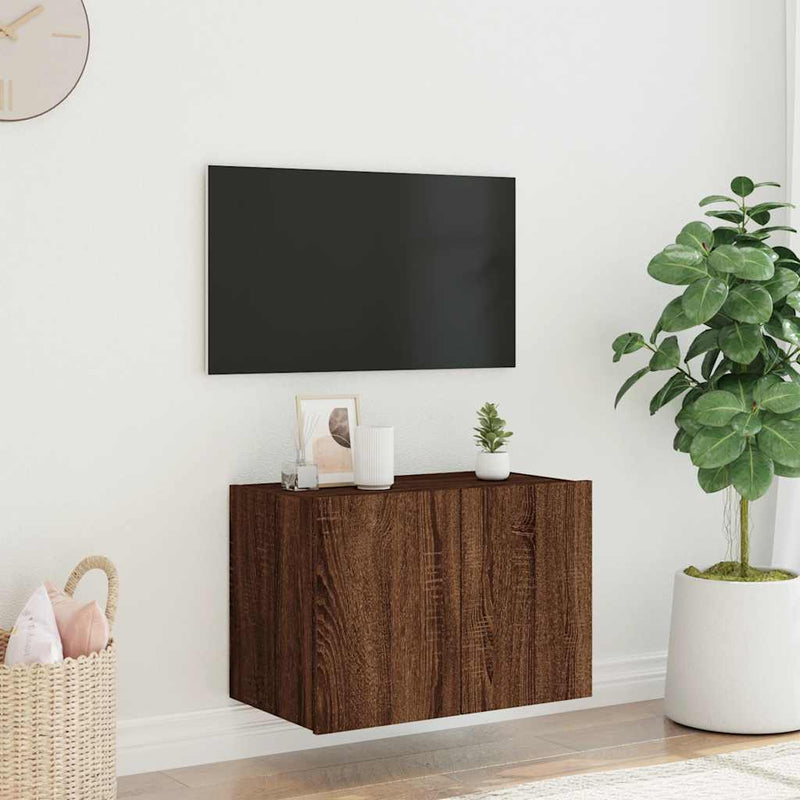 Comodă TV de perete cu lumini LED, stejar maro, 60x35x41 cm