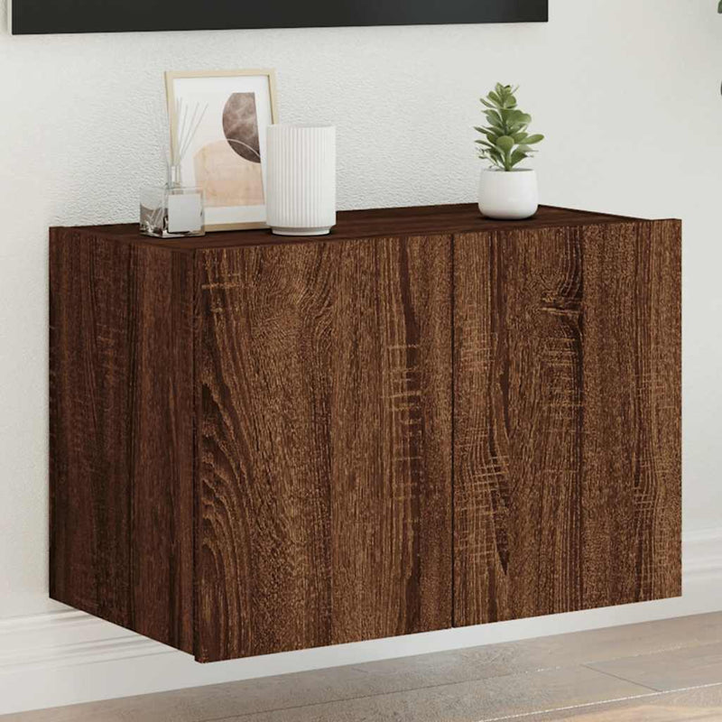 Comodă TV de perete cu lumini LED, stejar maro, 60x35x41 cm