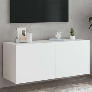 Comodă TV de perete cu lumini LED, alb, 100x35x41 cm