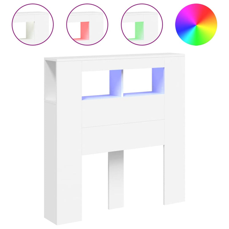 Tăblie de pat cu LED, alb, 100x18,5x103,5 cm, lemn
