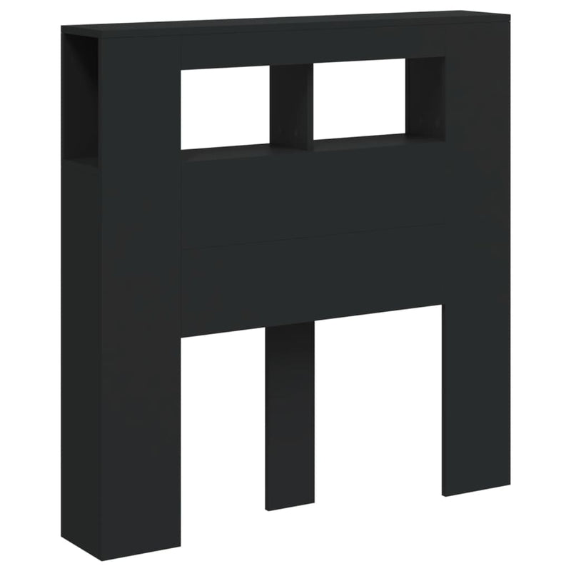 Tăblie de pat cu LED, negru, 100x18,5x103,5 cm, lemn