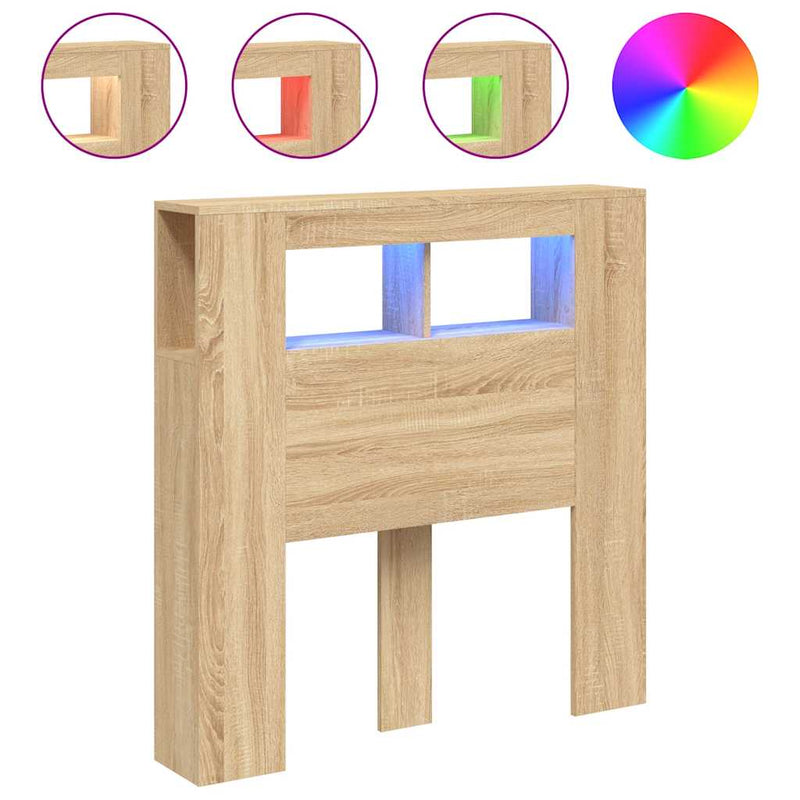 Tăblie de pat cu LED, stejar sonoma, 100x18,5x103,5 cm, lemn
