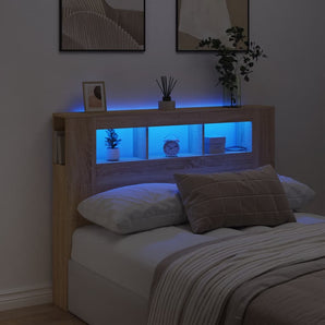 Tăblie de pat cu LED, stejar sonoma, 140x18,5x103,5 cm, lemn