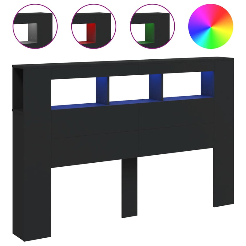 Tăblie de pat cu LED, negru, 160x18,5x103,5 cm, lemn