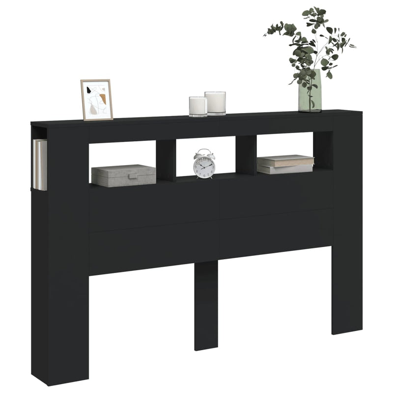 Tăblie de pat cu LED, negru, 160x18,5x103,5 cm, lemn