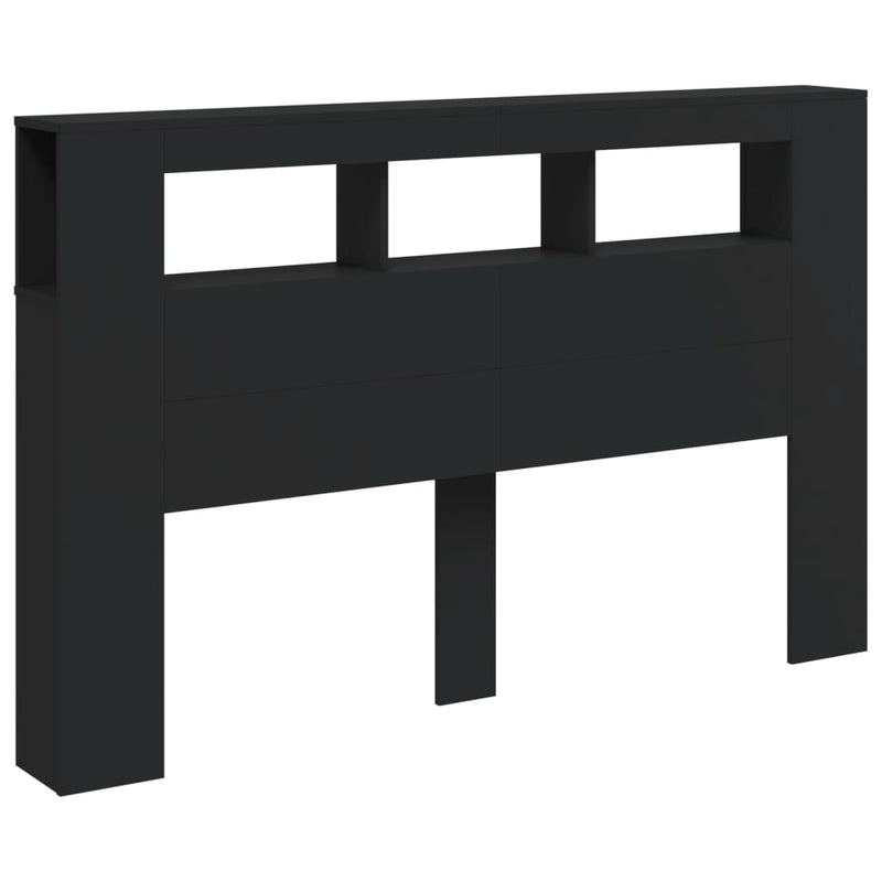 Tăblie de pat cu LED, negru, 160x18,5x103,5 cm, lemn