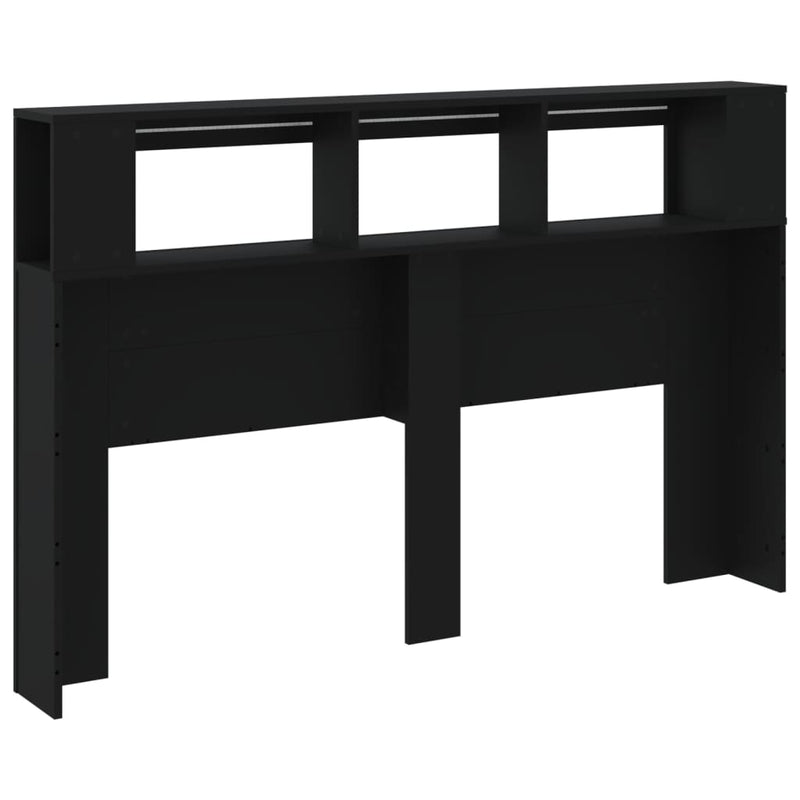 Tăblie de pat cu LED, negru, 160x18,5x103,5 cm, lemn