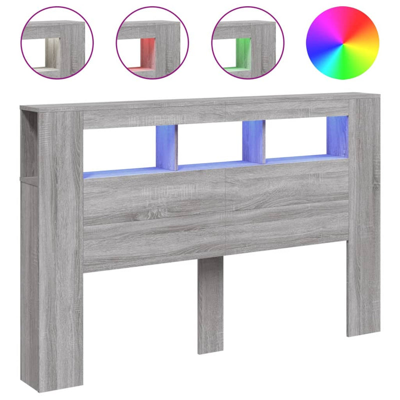 Tăblie de pat cu LED, gri sonoma, 160x18,5x103,5 cm, lemn