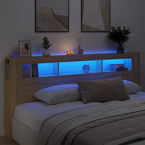 Tăblie de pat cu LED, stejar sonoma, 220x18,5x103,5 cm, lemn