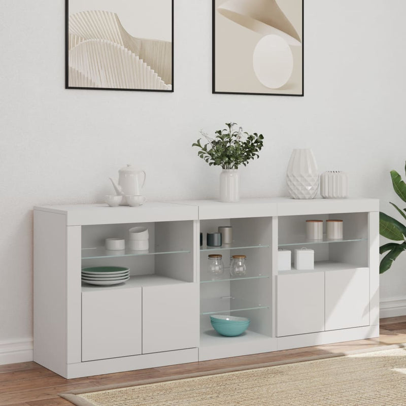 Servantă cu lumini LED, alb, 162x37x67 cm