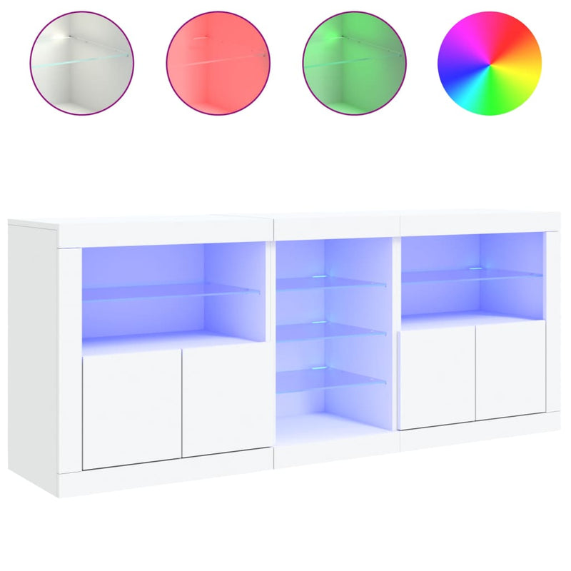Servantă cu lumini LED, alb, 162x37x67 cm