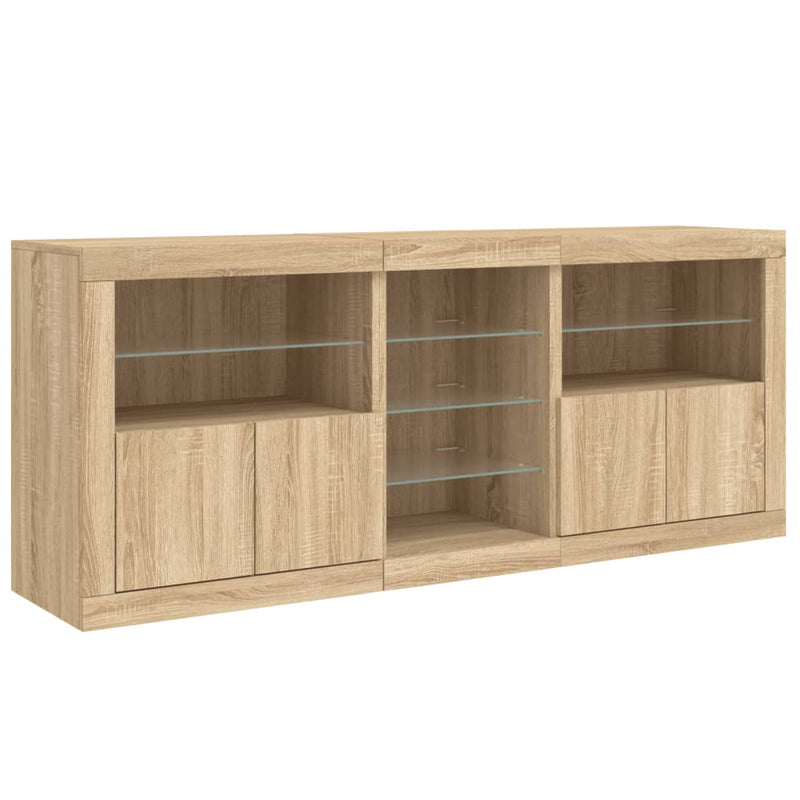 Servantă cu lumini LED, stejar sonoma, 162x37x67 cm
