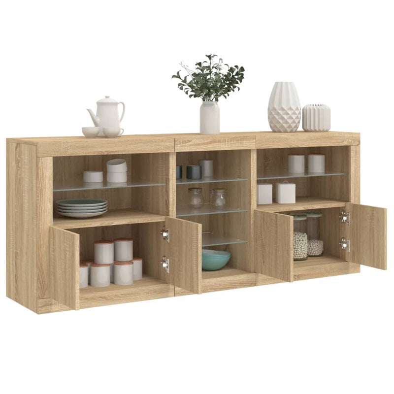 Servantă cu lumini LED, stejar sonoma, 162x37x67 cm