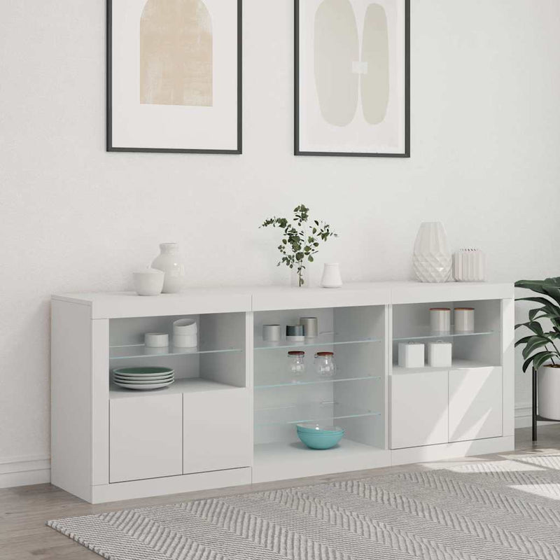 Servantă cu lumini LED, alb, 181,5x37x67 cm