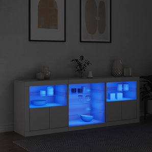 Servantă cu lumini LED, alb, 181,5x37x67 cm