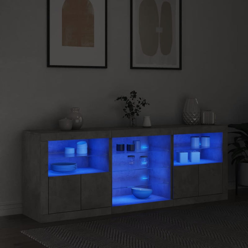 Servantă cu lumini LED, gri beton, 181,5x37x67 cm