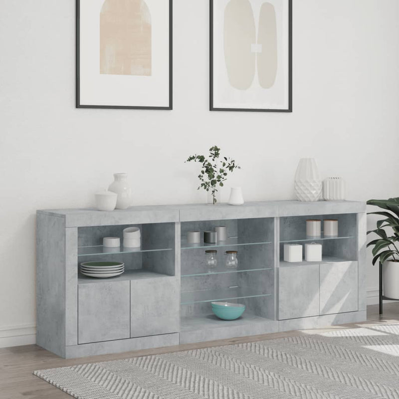 Servantă cu lumini LED, gri beton, 181,5x37x67 cm